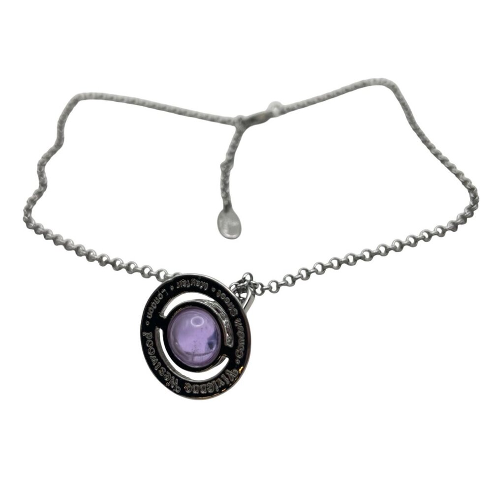 Vivienne Westwood Orb Necklace Purple Crystal Saturn Pendant Silver Tone 16-18" - Picture 12 of 13